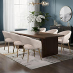 Faux Leather Dining Chairs Gold Legs, Modern Cream PU Leather Dining Room Chairs with Arms Set of 6 Upholstered Accent Chair Armchair with Barrel Back for Kitchen Living Room