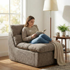 Furnimart High Density Foam Bean Bag Chair for Adults, XXL Boneless Floor Lounger with Ergonomic Back Support, No Sag Compression Foam, No Assembly, Washable Chenille Cover (Taupe)