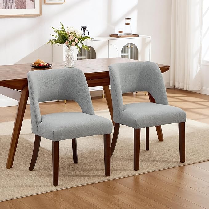 Dining Chair Set of 3,Modern Dining Room Chairs with Thick Cushions,Upholstered Linen Fabric Kitchen Chairs for Kitchen Dining Room LIGHTGREY