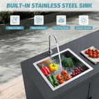 Domi Outdoor Kitchen Island with Sink, Aluminum Outdoor Kitchen Cabinet with Large Storage Space, Powder-Coated Weather Resistant Patio BBQ Prep Station with Drop-in Sink and Wide Countertop