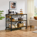 Yaheetech 47.5 Inches Kitchen Island with Storage, 3 Shelves, Rustic Brown | Rolling Kitchen Island With Power Outlet, Kitchen Island on Wheels with Wine Rack & Glass Holder & Hooks for Dining Room/Bar