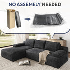 Yaheetech 110" Sectional Sofa Boneless Couch with Chaise, Dark Gray | Sectional Sofa Cloud Couch Corduroy Modular L-Shape Couch No Assembly Sofa with Detachable Pillow for Living Room Guest Room