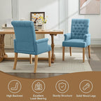 Fabric Dining Chair with Arms, Upholstered Tufted High Back Dining Room Chairs, Accent Armchair with Solid Wood Leg and Nailhead Trim, Kitchen Dining Living Room, Blue