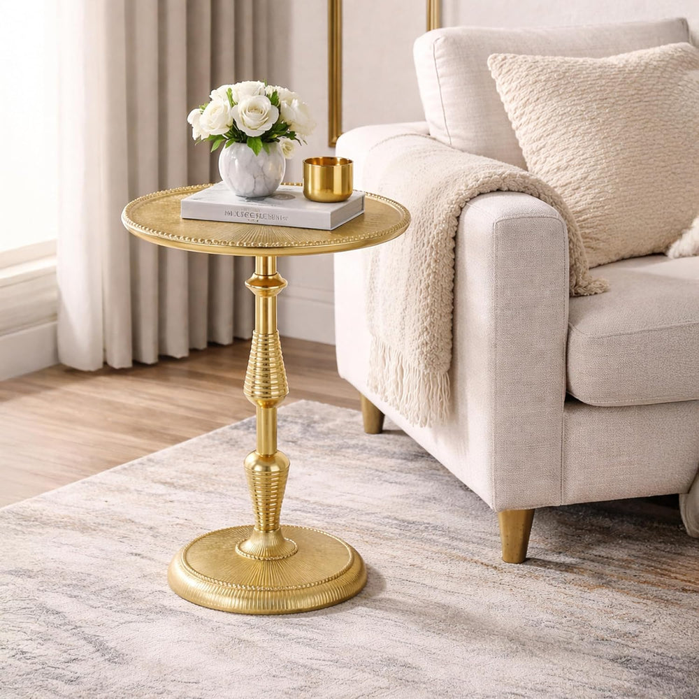 CLEENTABLE Modern Round Gold End Table - 15" Width x 21" Height Met...