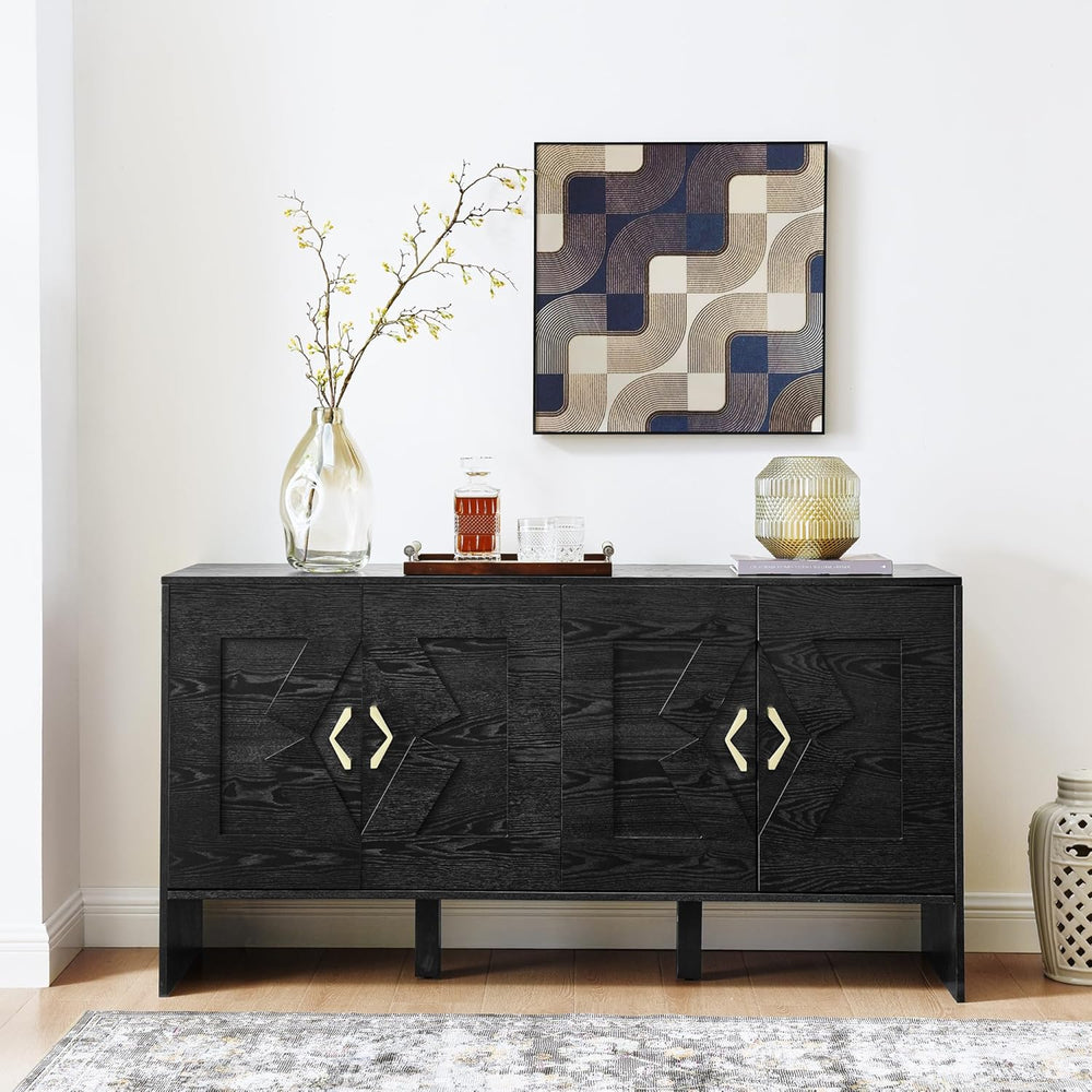 LKTART 60" Black Sideboard Buffet Cabinet,Modern Accent Credenza Storage...