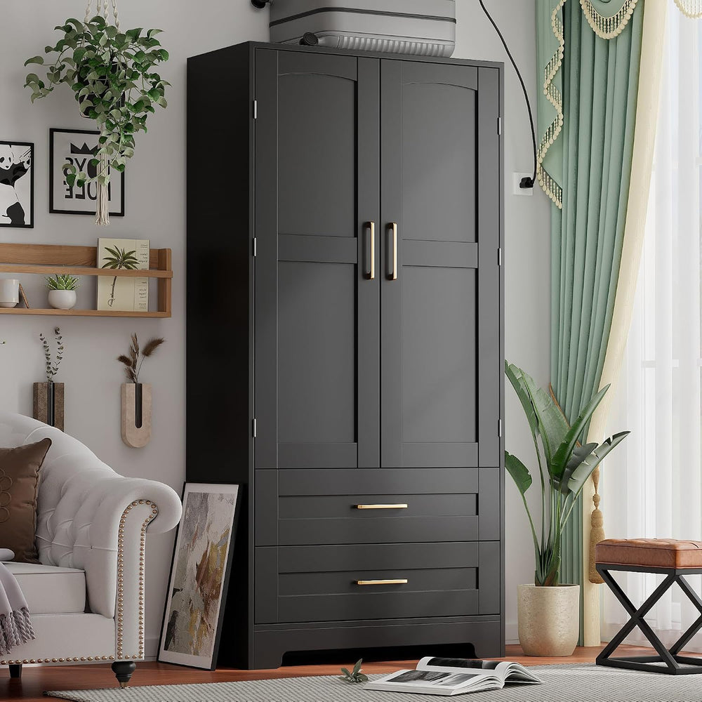 Wooden Armoire Wardrobe Closet, Bedroom Armoires with Door and Drawers, Frees...