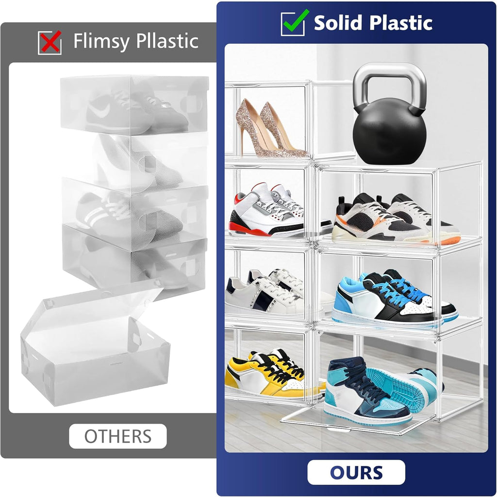 12 Pack Acrylic Shoe Boxes, Size 12 Clear Plastic Stackable Shoe Storage Boxes with Magnetic Lid Acrylic Display Case Sneaker Containers Underbed Closet Make-Up Storage Box
