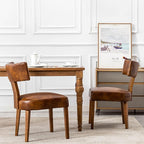 Mid Century Modern Dining Chairs Set of 2 PU Leather Upholstered Side Chairs, Modern Kitchen Armless Parson Chairs Solid Wood Dining Chairs, Brown