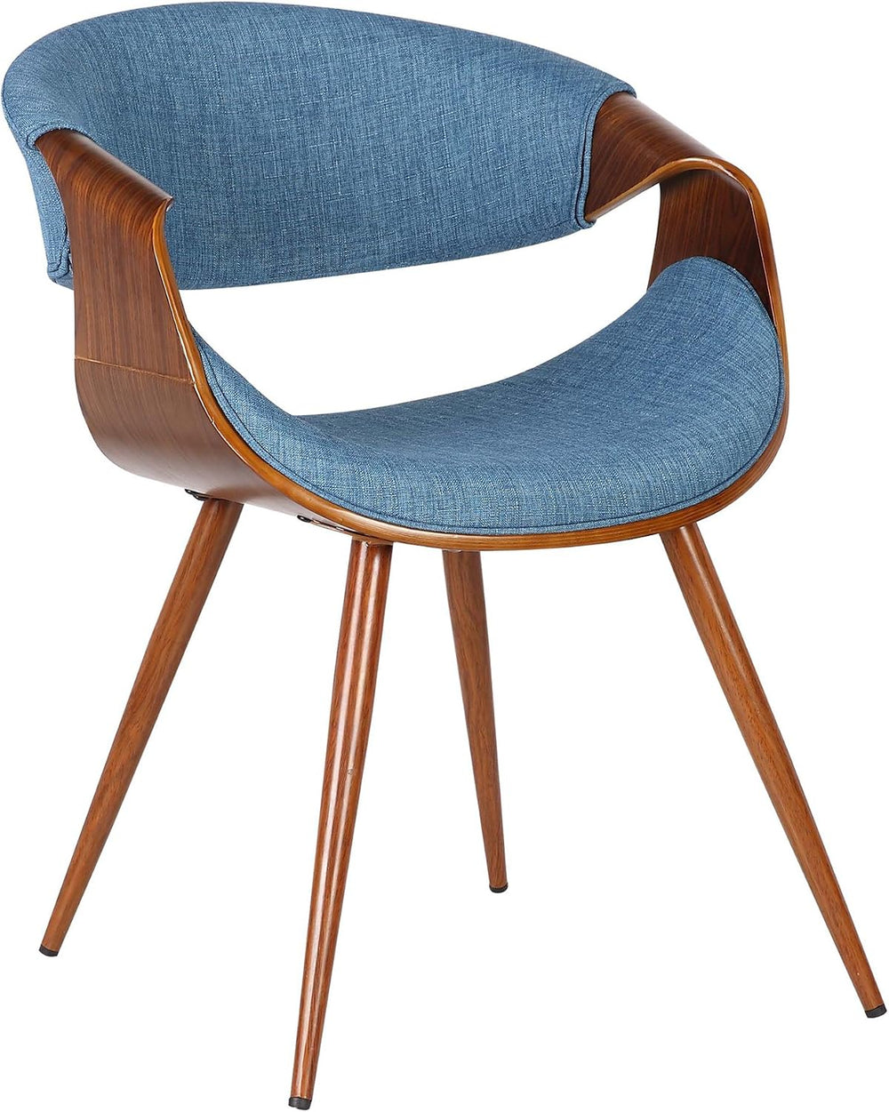 Armen Living Butterfly Mid-Century Dining Chair in Walnut Finish and Blue Fab...