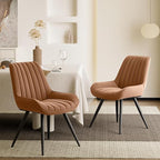 Modern Dining Chairs Set of 2,Upholstered Dining Room Chairs with Thick Cushions,Fabric Comfy Dining Chairs with Metal Legs for Dining Room Brown