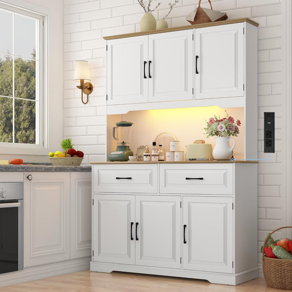 71" Tall 47" Wide Large Pantry Storage Cabinet w/ Power Outlet,LED ...