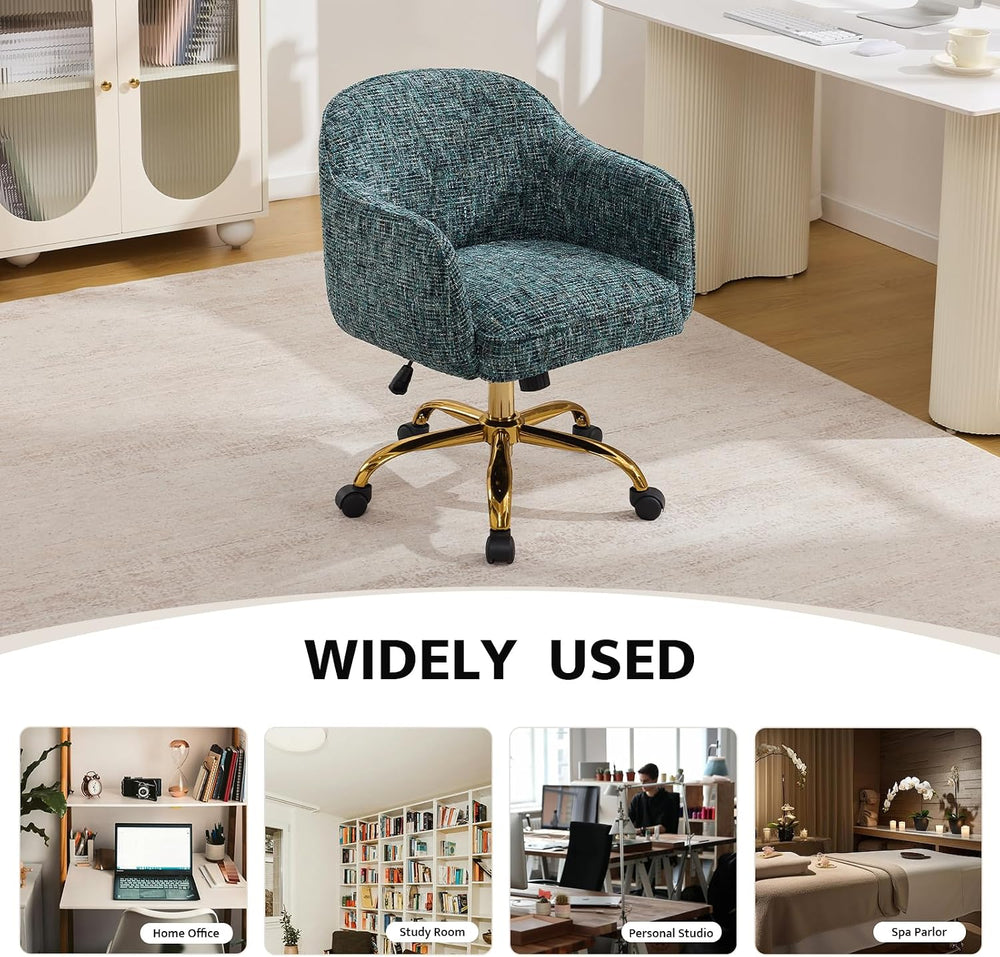Desk Chair, Chenille Swivel Chair with Arms & Gold Wheels, Emerald | Home...