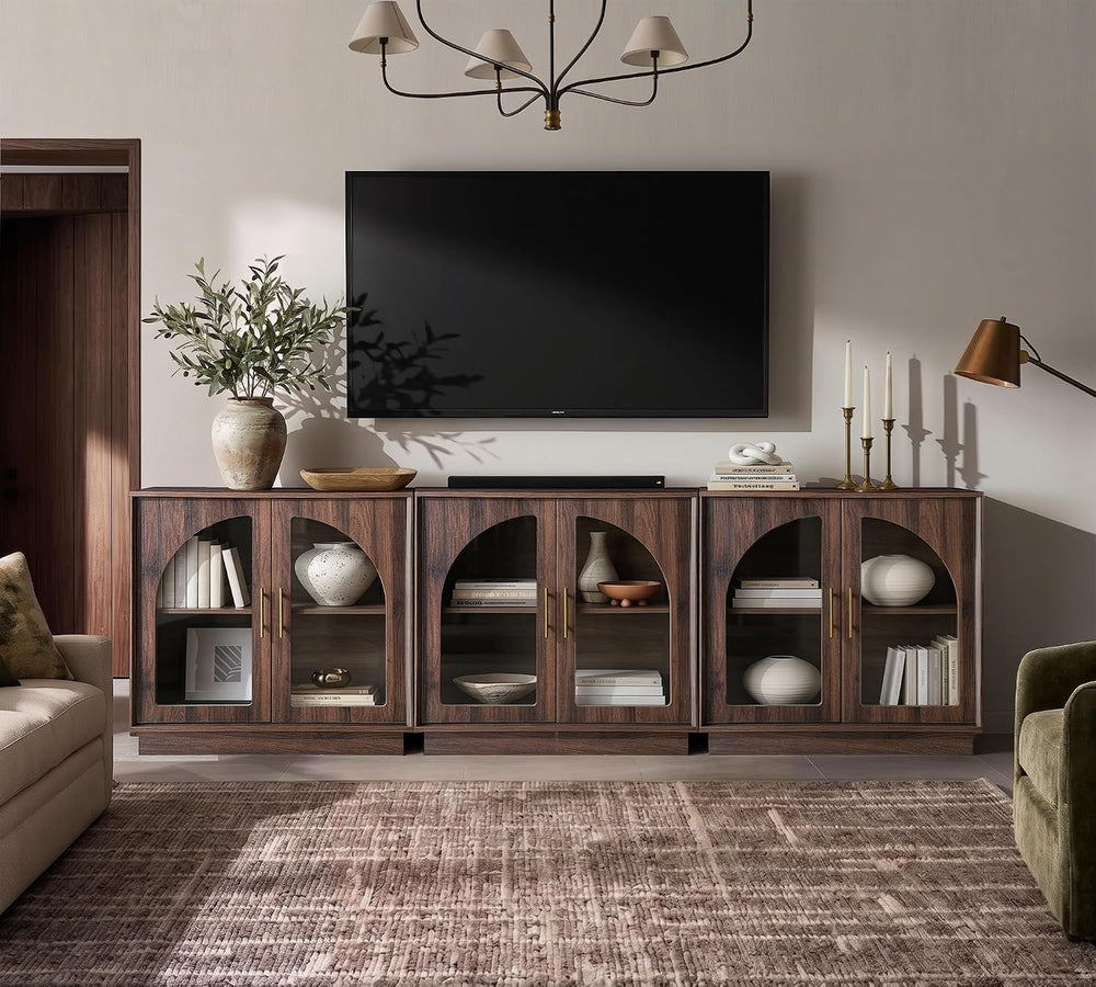 FORTUNETEC 31.5" Sideboard Buffet Cabinet with Arched Glass Doors Set of 3