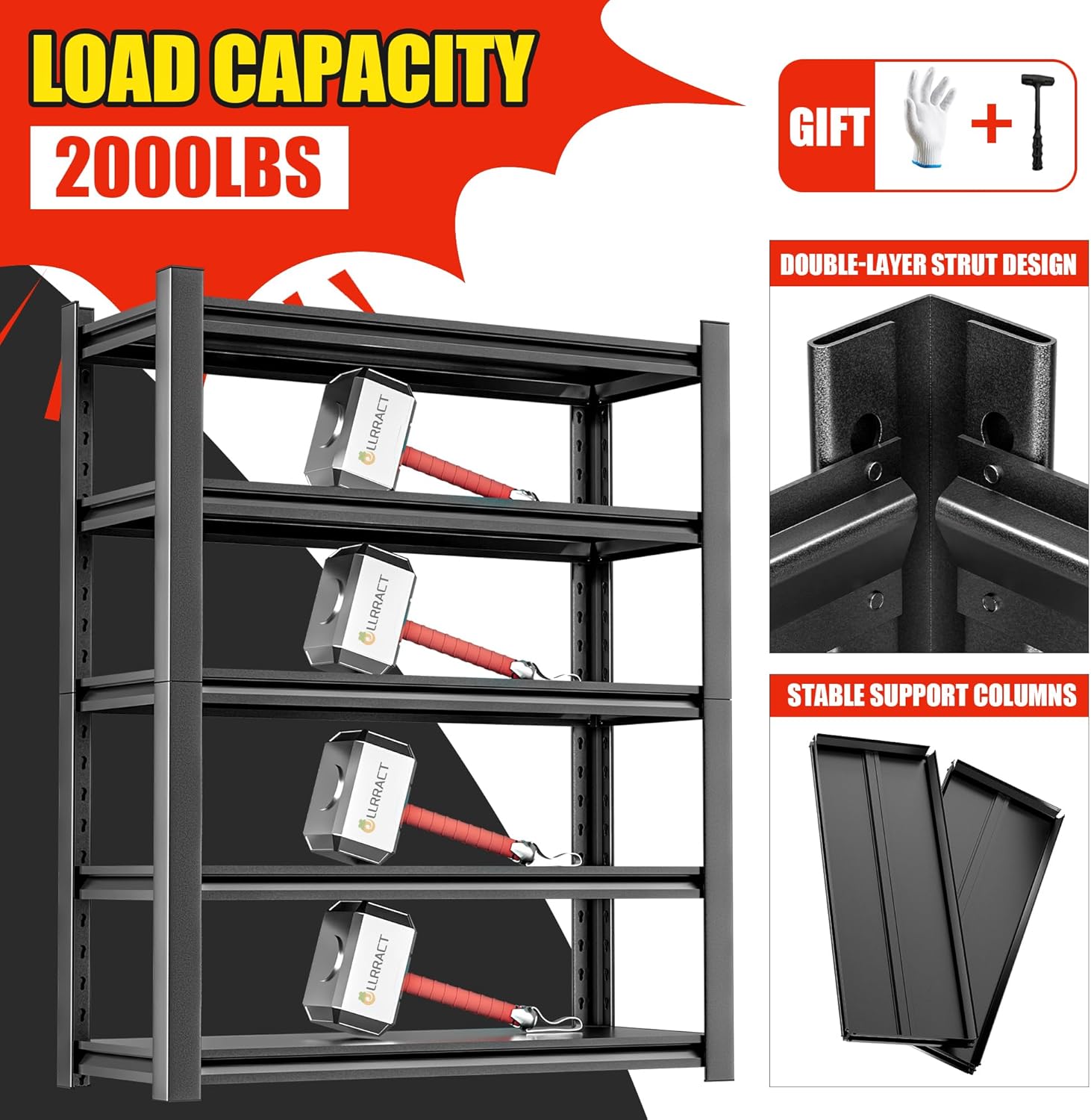 Garage Shelving,Storage Shelves,Adjustable 5 Tier Metal Heavy Duty Racks,Tool Utility Shelf Industrial for Garage Warehouse Basement,18" D x48 Wx78 H