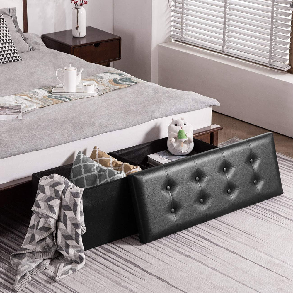 YOUDENOVA 43" Ottoman with Storage, Folding Faux Leather Bench, Black | ...
