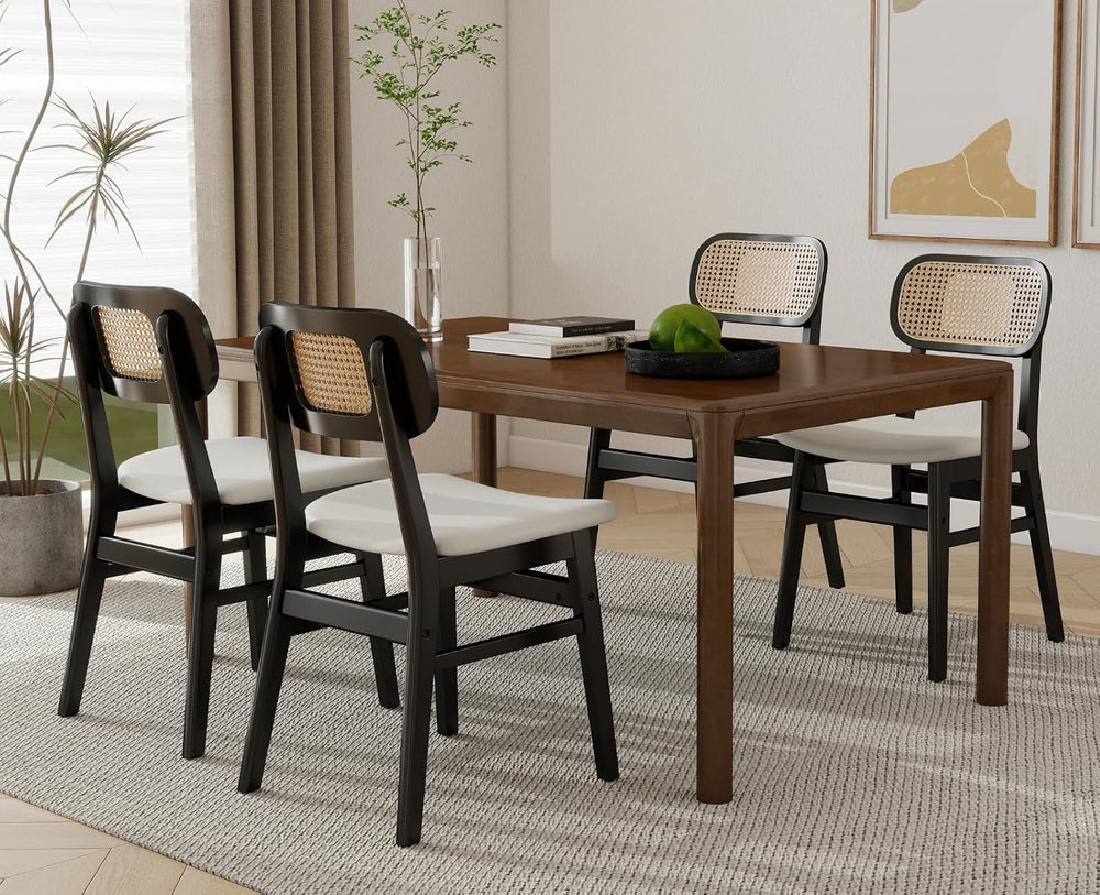 Shunzhi Rattan Dining Chairs Set of 4, Upholstered Farmhouse Dining Room Chai...