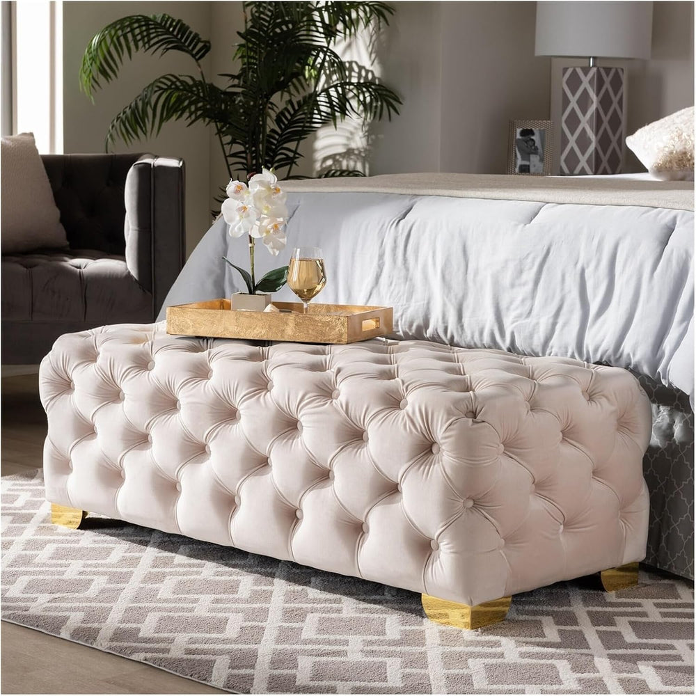 Modern Entryway Bench Rustic Fabric Upholstered Bedroom Seat Button Tufted Ot...