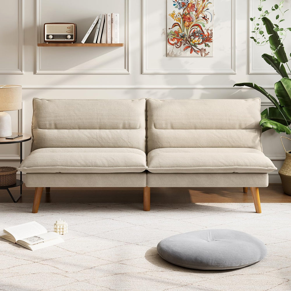 LINSY 71 Inch Futon Sofa Bed Corduroy Futon Couch with Adjustable Backrest, C...