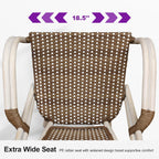 PURPLE LEAF Rattan French Bistro Armchairs Set of 2, White Finish, Brown | Paris Cafe Inspired Design, Supportive Seat for Comfort, Easy Move Aluminum Build, Easy Cleaning Less Hassle, Stackable