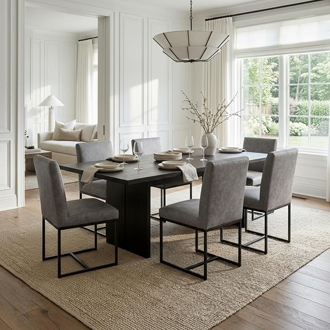 CIMOTA Modern Dining Chairs Set of 6, Leather Dining Room Chairs Upholstered Mid Century Armless Guest Side Chair with Black Base for Dining Room/Kitchen, Vintage Grey 6PCS