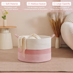 CLHMILY&Z Round Cotton Rope Storage Basket - 22x14.2 Inches - Cute Nursery Bin, Baby Toy Organizer, Pink Organizer for Home Decor, Multi-Purpose Home Tidy Solution
