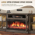 98" Farmhouse TV Stand with 36" Fireplace for TVs up to 100", Media Entertainment Center with Adjustable Shelves and Large Storage Cabinets, for Living Room, Gray & Black