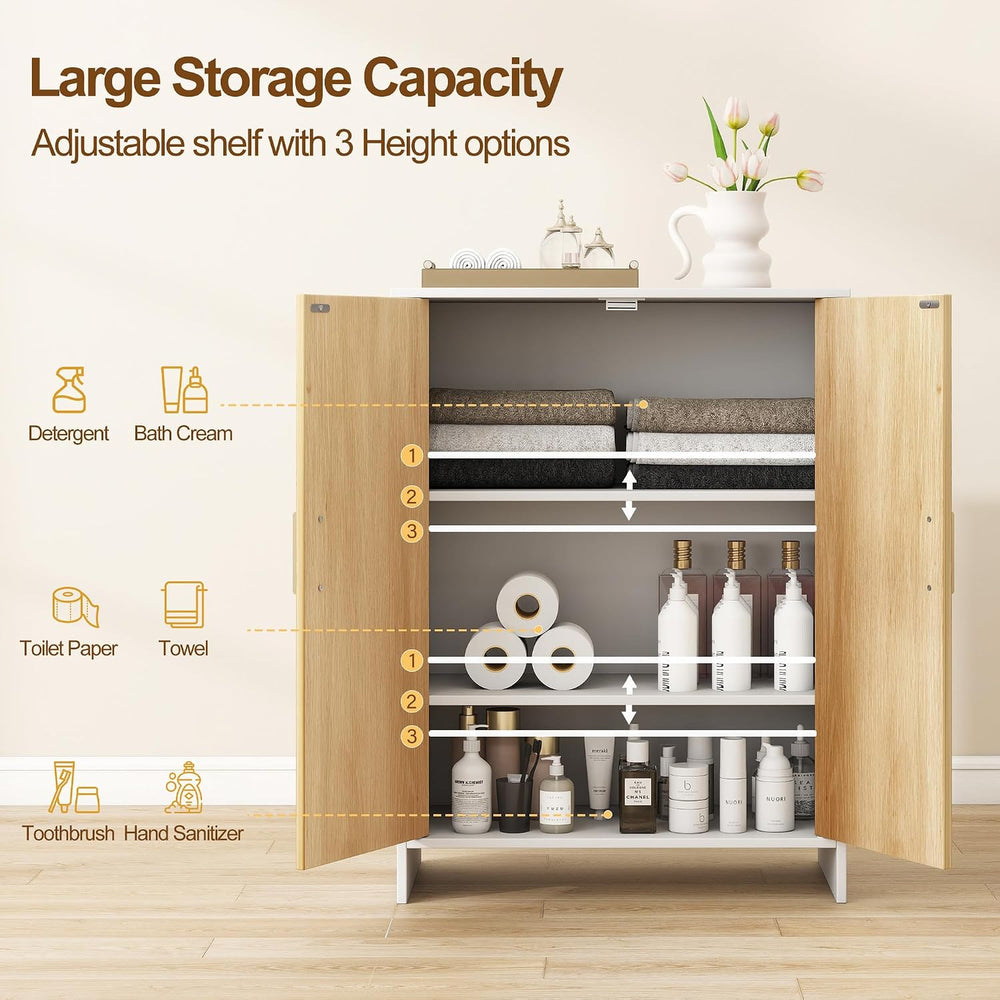 Bathroom Storage Cabinet, Floor Cabinet with 2 Fluted Doors and 2 Adjustable ...