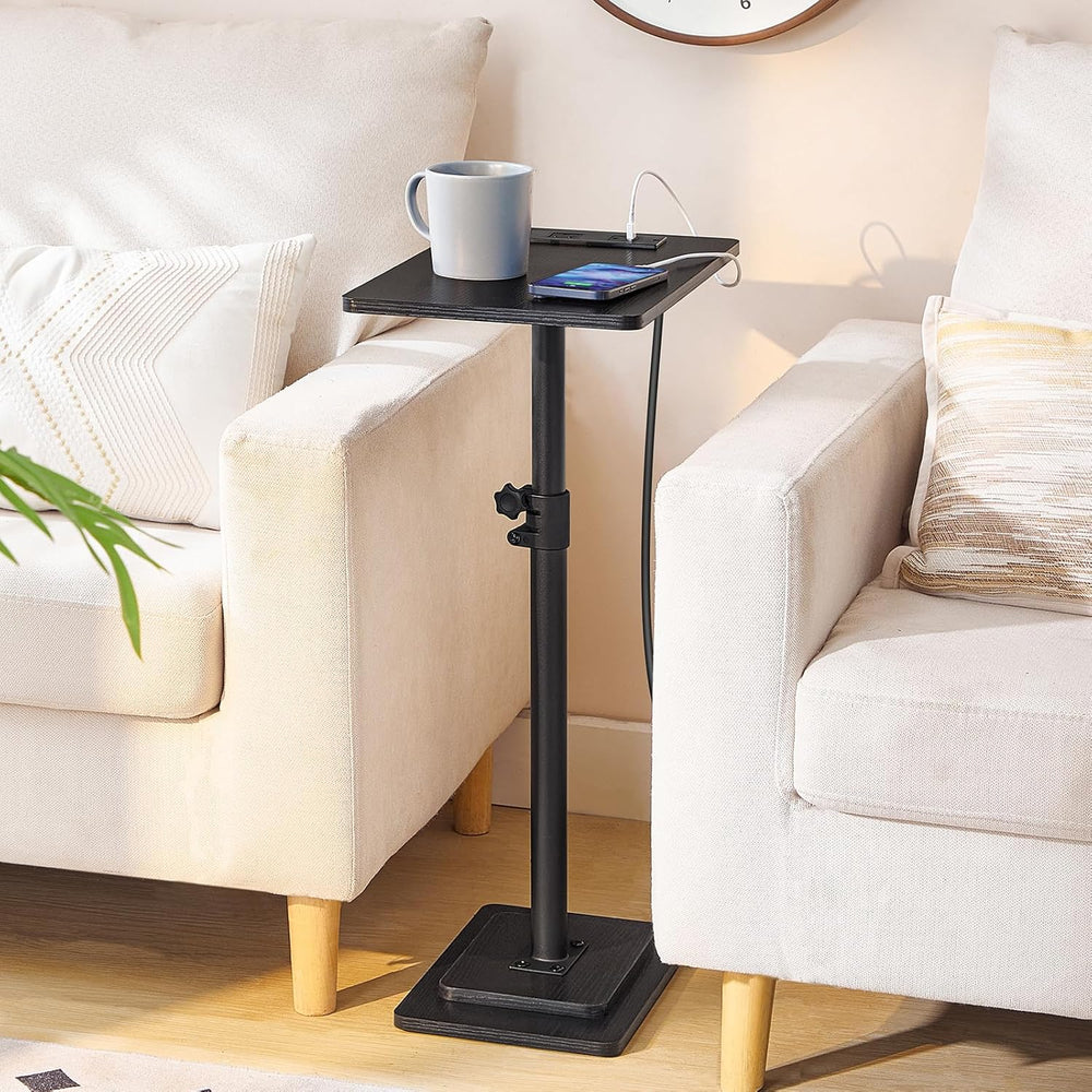 HOOBRO Adjustable Height End Table, 360° Swivel Narrow Side Table with Chargi...