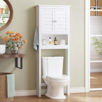 Spirich Over The Toilet Storage Cabinet, Space-Saving Above Toilet Bathroom Organizer with Adjustable Shelf and Hooks, White