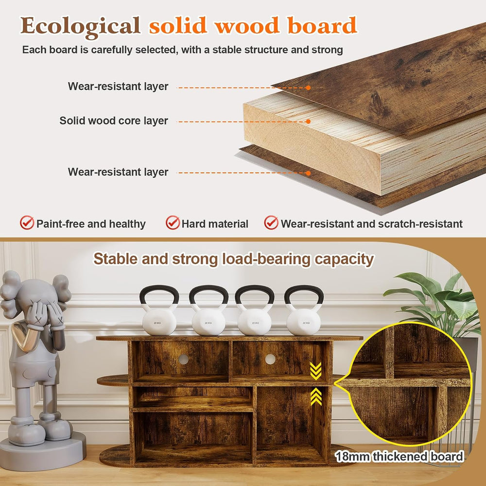 Solid Wood TV Stand for Living Room, Entertainment Center with Storage, TV Co...