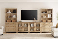 WAMPAT Entertainment Center with Bookshelves with Glass Doors & Drawer, Farmhouse Wall Unit TV Stand for TVs up to 75", Media Console Table for Living Room, Bedroom & Home Theater, Oak