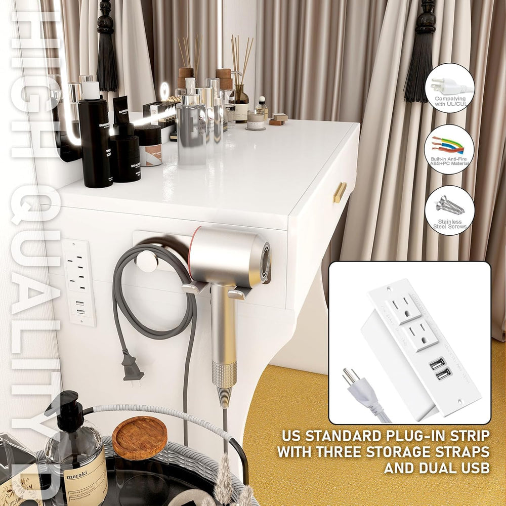 Vanity Desk, Makeup Vanity with LED Light Mirror, Small White Vanity with a S...