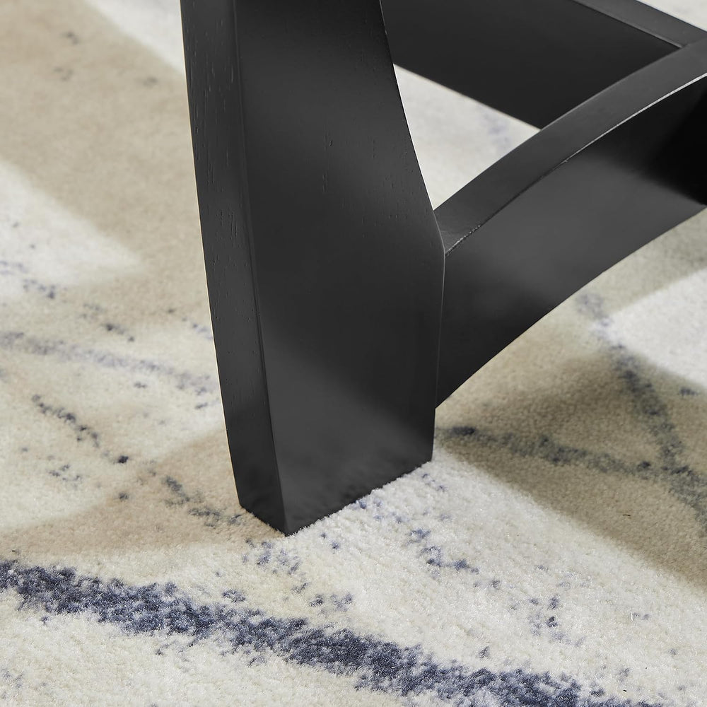 Round End Table with Clear Tempered Glass Top, Black Wood Base, 23.5 Inch, Co...
