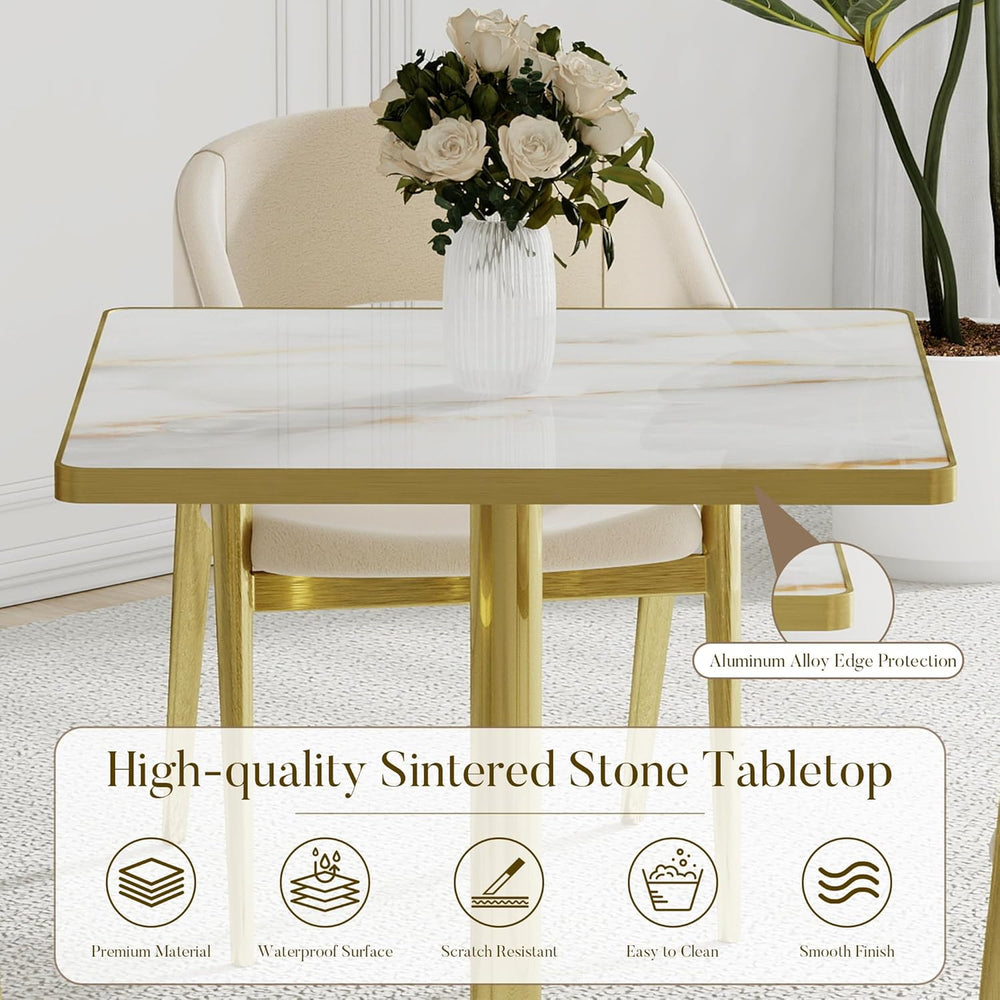 31.5'' Square Modern Dinning Table with Sintered Stone Tabletop, Gold...