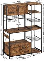 IRONCK Bakers Rack with 2 Storage Cabinets and Power Outlet, 45.3 Inch Industrial Coffee Bar Cabinet Shelves, Kitchen Microwave Stand with Storage, Vintage Brown