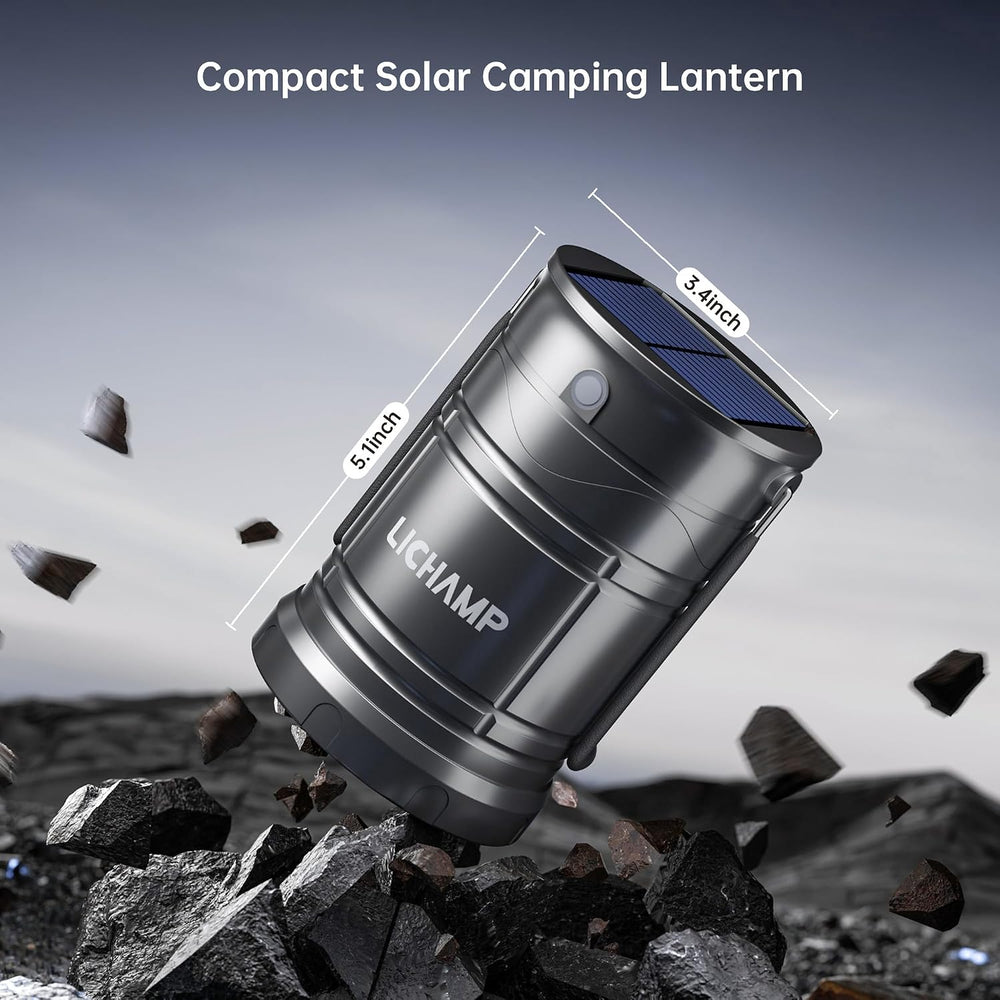 Lichamp 1-Pack Solar Camping Lantern, USB Rechargeable LED Lanterns
