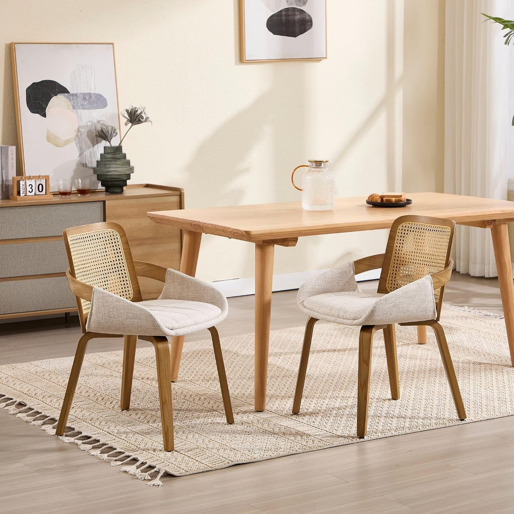 DUOMAY Modern Linen Dining Chairs Set of 2, Rattan Dining Room Chairs | with ...