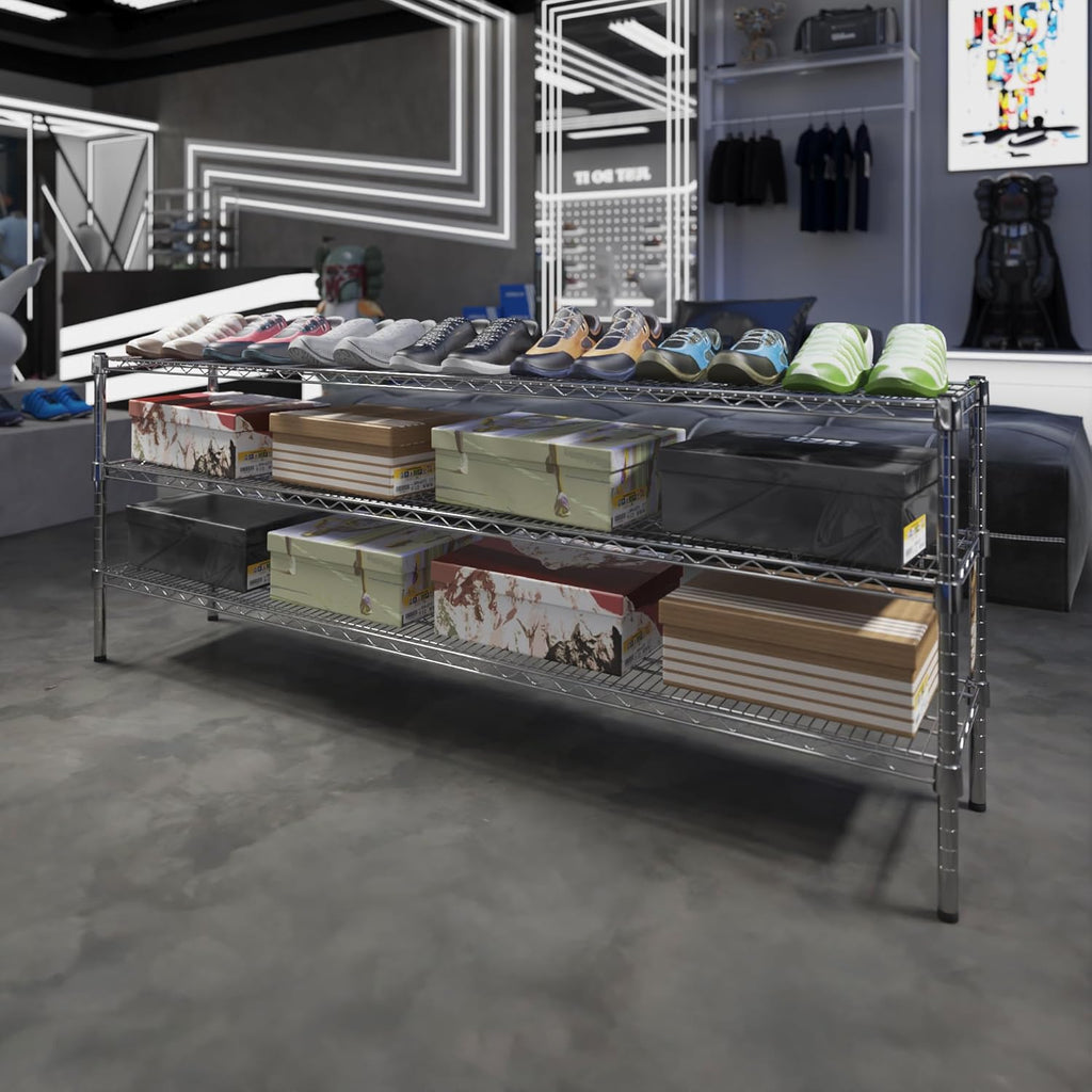 14" Deep x 72" Wide x 27" Height Wire Shelving Kit | 3-Tier | NSF Commercial Storage Rack Unit