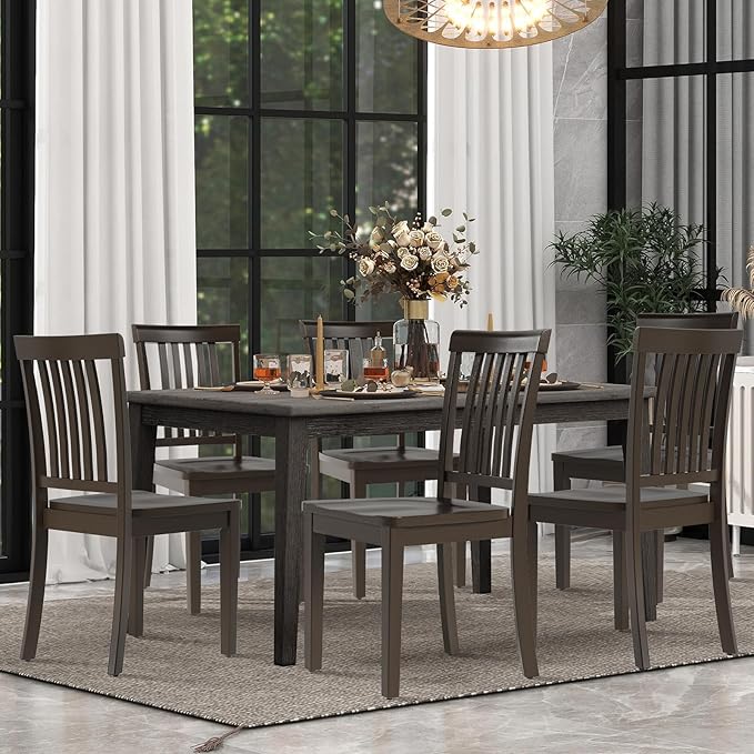COLAMY Wooden Dining Room Chairs Set of 2, Spindle High Back Windsor Kitchen Side Chair, Farmhouse Dining Chairs for Kitchen, Dining Room, Dark Brown