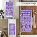Dual-sided Hanging Jewelry Organizer Necklace Holder Jewelries Storage with 34 Zippered Pockets and 14 Dustproof Hook Loops (PURPLE)