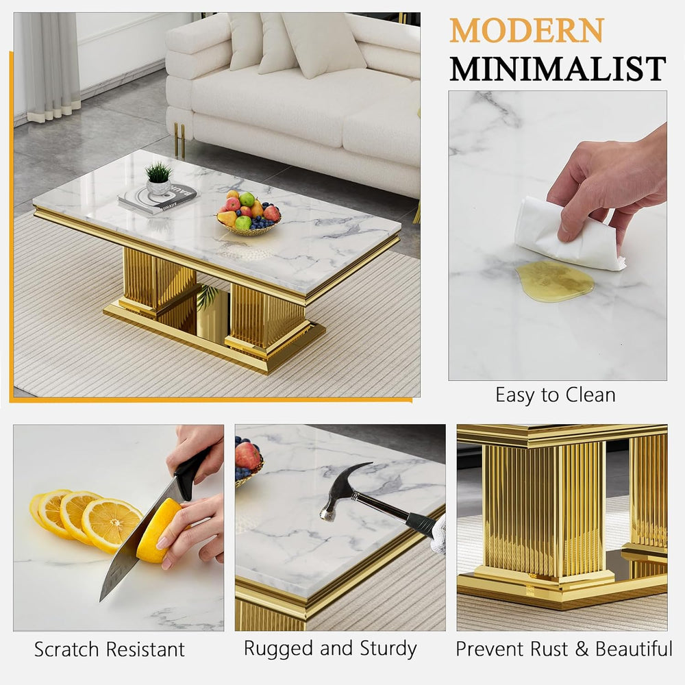 Luxury Marble Coffee Table Set of 2, Modern Coffee Table with Side End Table,...