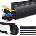 Cable Management Under Desk (31.5in J Channel 2x15.7in) Self Adhesive Cable Raceways Channel, Easy to Install Cord Cover Hider Desk Cord Organizer Electrical Black