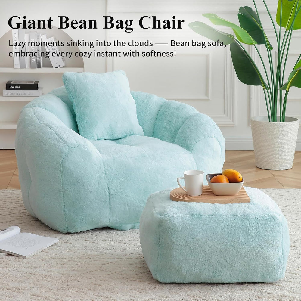 Bean Bag Chair for Adults, Faux Fur Upholstered Beanbag Chair with Shell-Shap...