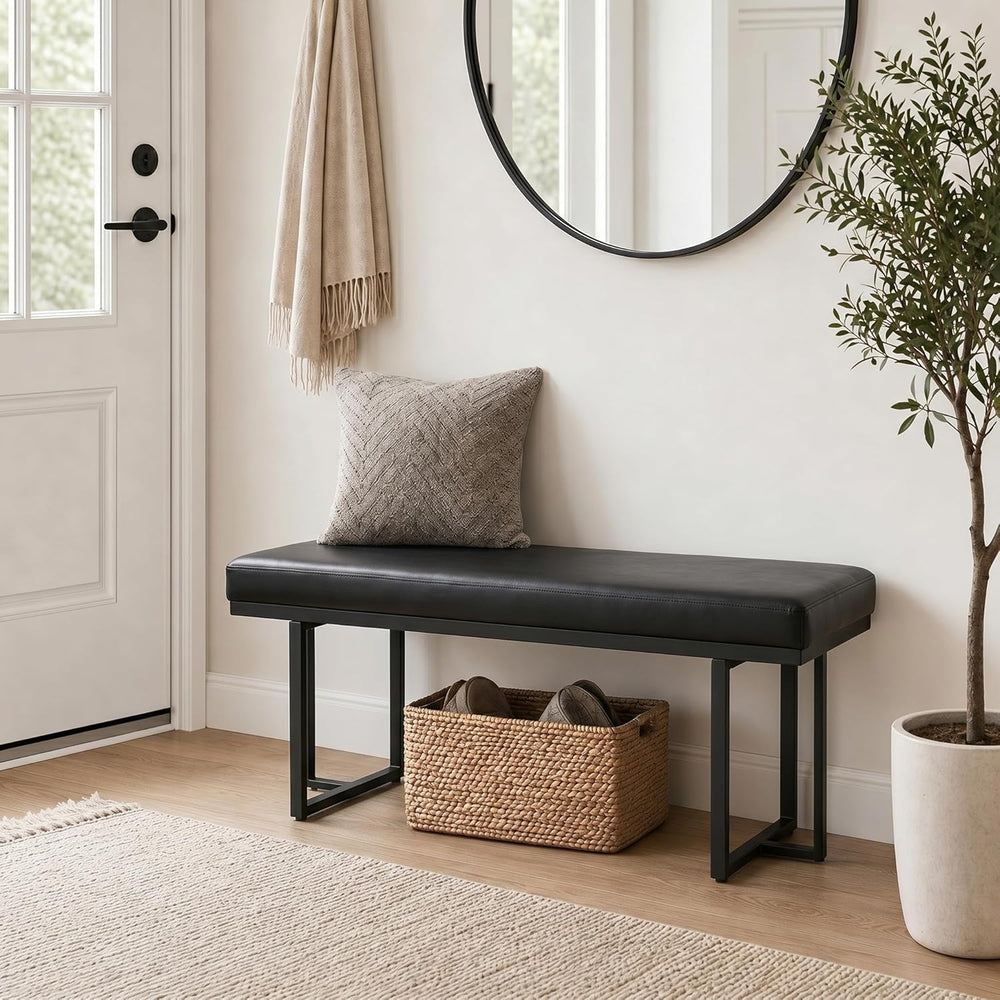 Hyfirm 45" Faux Leather Entryway Bench, Upholstered End of Bed Bench Ott...
