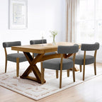 Modern Dining Chairs Set of 4, Walnut Upholstered Kitchen & Dining Room Chairs, Mid Century Wooden Dining Chairs Oversized Sturdy Fabric Rounded Chairs Curved Back, Dark Grey