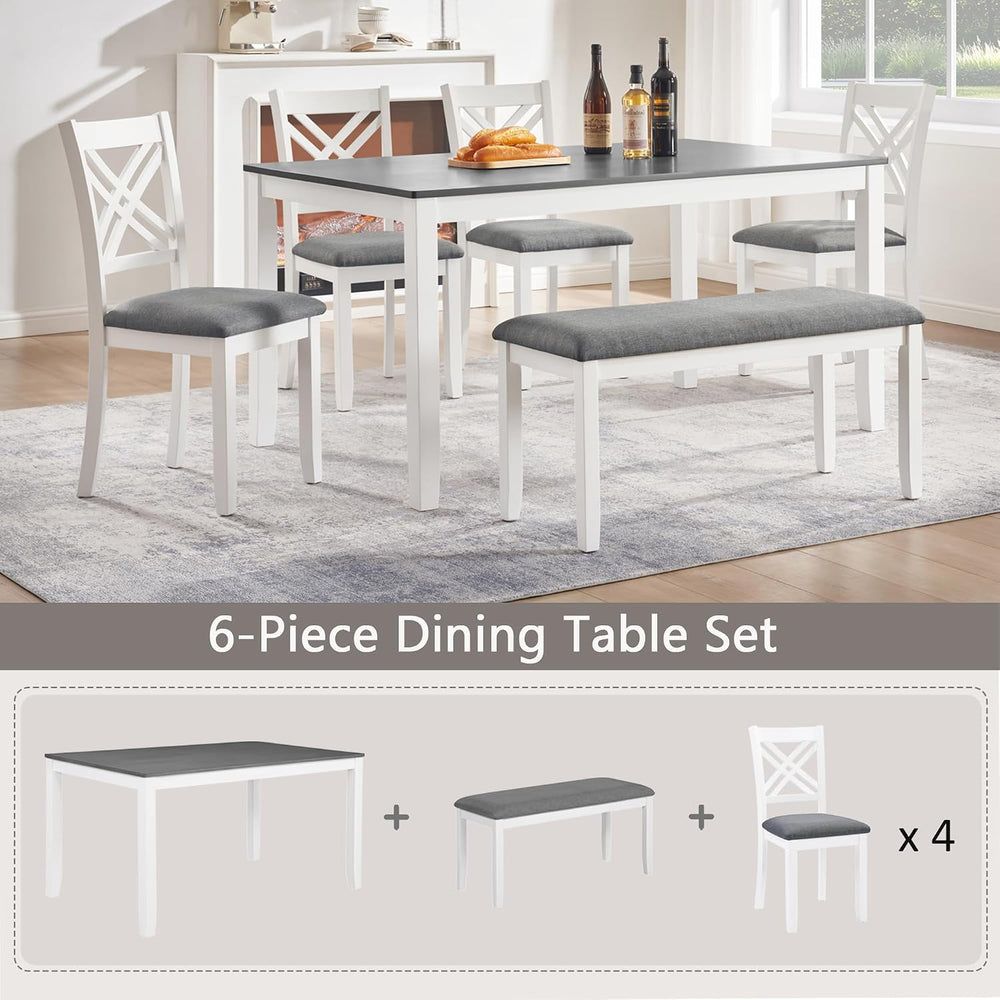 LUMISOL 6-Piece Farmhouse Dining Table Set, Rectangular Wooden Dining Table w...