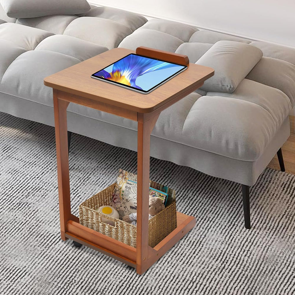 Side Table with Wheels, C Shaped Table for Sofa Bedside, 15.7"x15.7&quot...