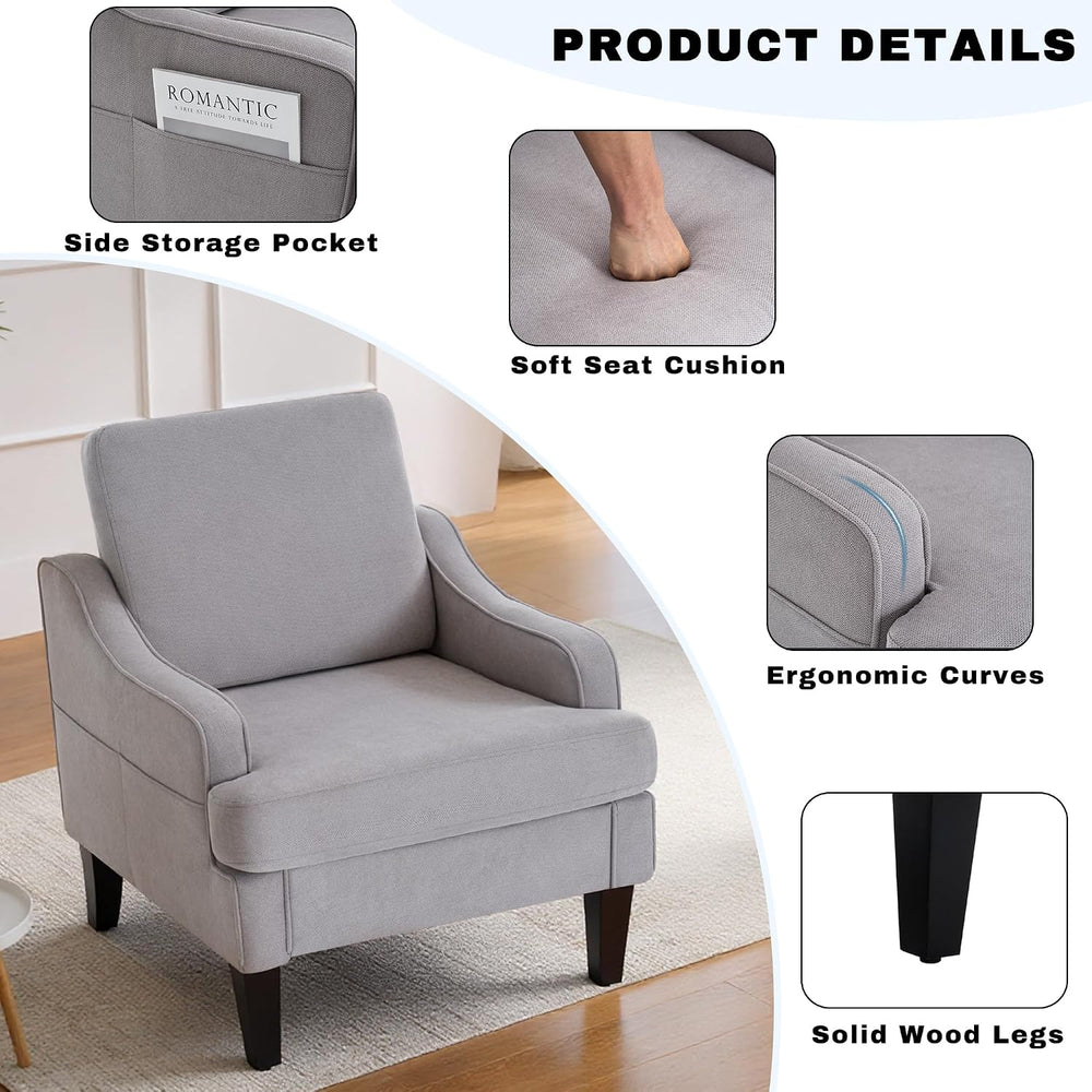 Mid-Century Accent Chair, Comfy Arm Chair Upholstered Living Room Chair for B...