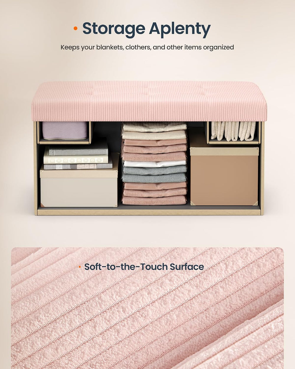 SONGMICS Home Ottoman with Storage, Removable Lid, Folding Storage Chest, Eas...