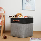 DULLEMELO Storage Bins for Organizing,Closet Storage Baskets for Gift Empty,Large Linen Canvas Storage Bins with Handles for Home Office Toys Shelves(Black&Grey, 13 inch Cube)